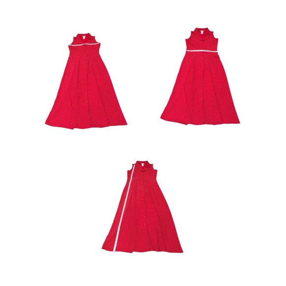 Vintage 90s Bentley Red Polka Dot Button Front Maxi Dress Tie Back M - Picture 7 of 7